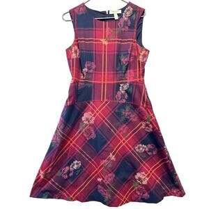 Canvas by Lands' End Women Black Tartan Holiday Red Plaid Sleeveless Dress Boho